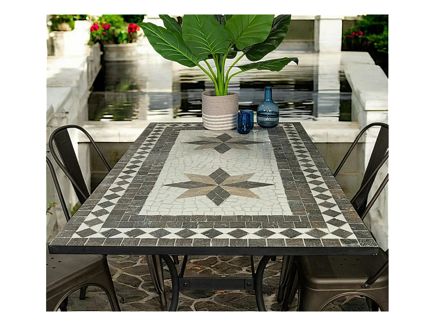 Table de véranda en mosaïque 160 cm GRENADE