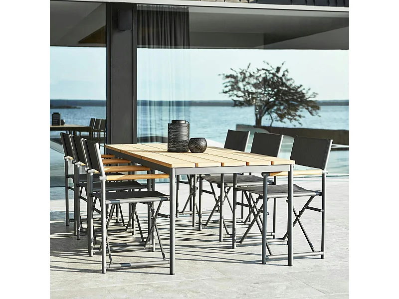 Table de jardin en aluminium gris ardoise et teck 238 cm OSLO