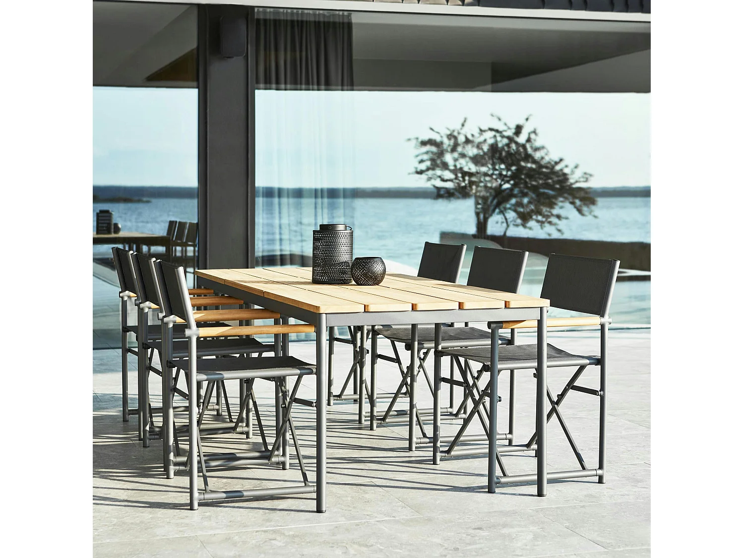 Table de jardin en aluminium gris ardoise et teck 238 cm OSLO