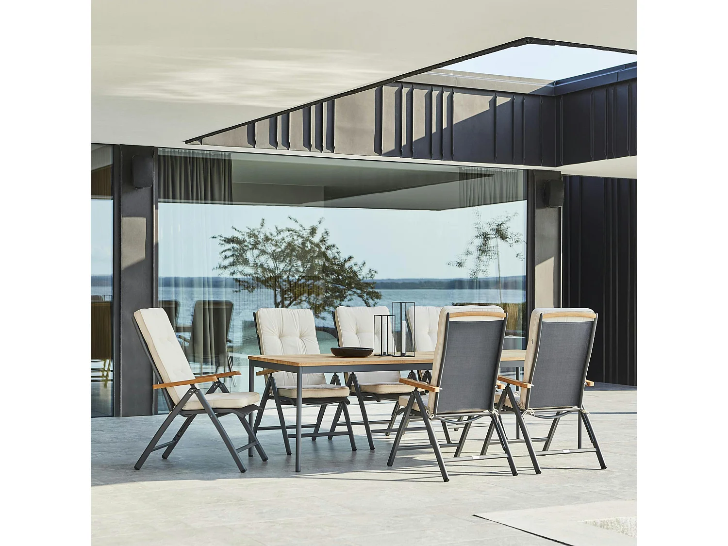 Table de jardin en aluminium gris ardoise et teck 238 cm OSLO