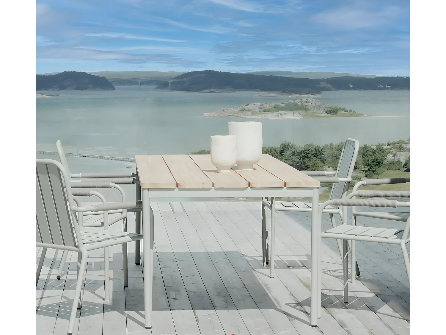 Table de jardin en aluminium vert argile et teck 238 cm OSLO