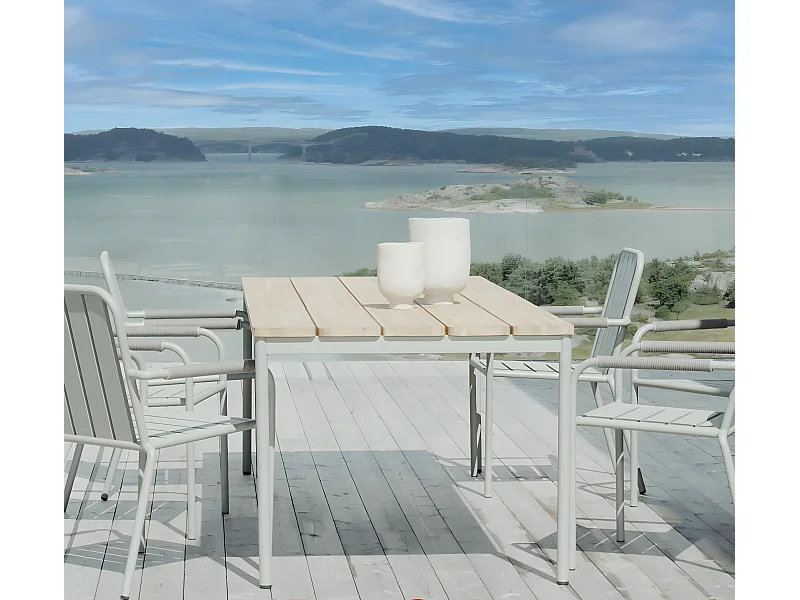 Table de jardin en aluminium vert argile et teck 238 cm OSLO