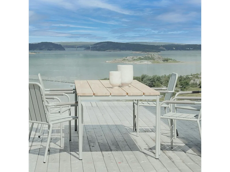 Table de jardin en aluminium vert argile et teck 238 cm OSLO