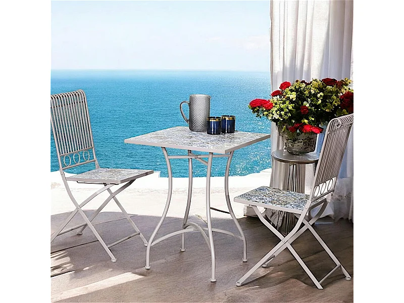 Petite table de jardin carreaux de ciment bleu et taupe 58 cm GRENADE