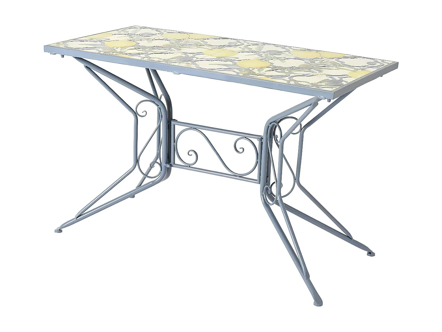 Table de jardin bleue décor mosaïque citrons 118 cm GRENADE