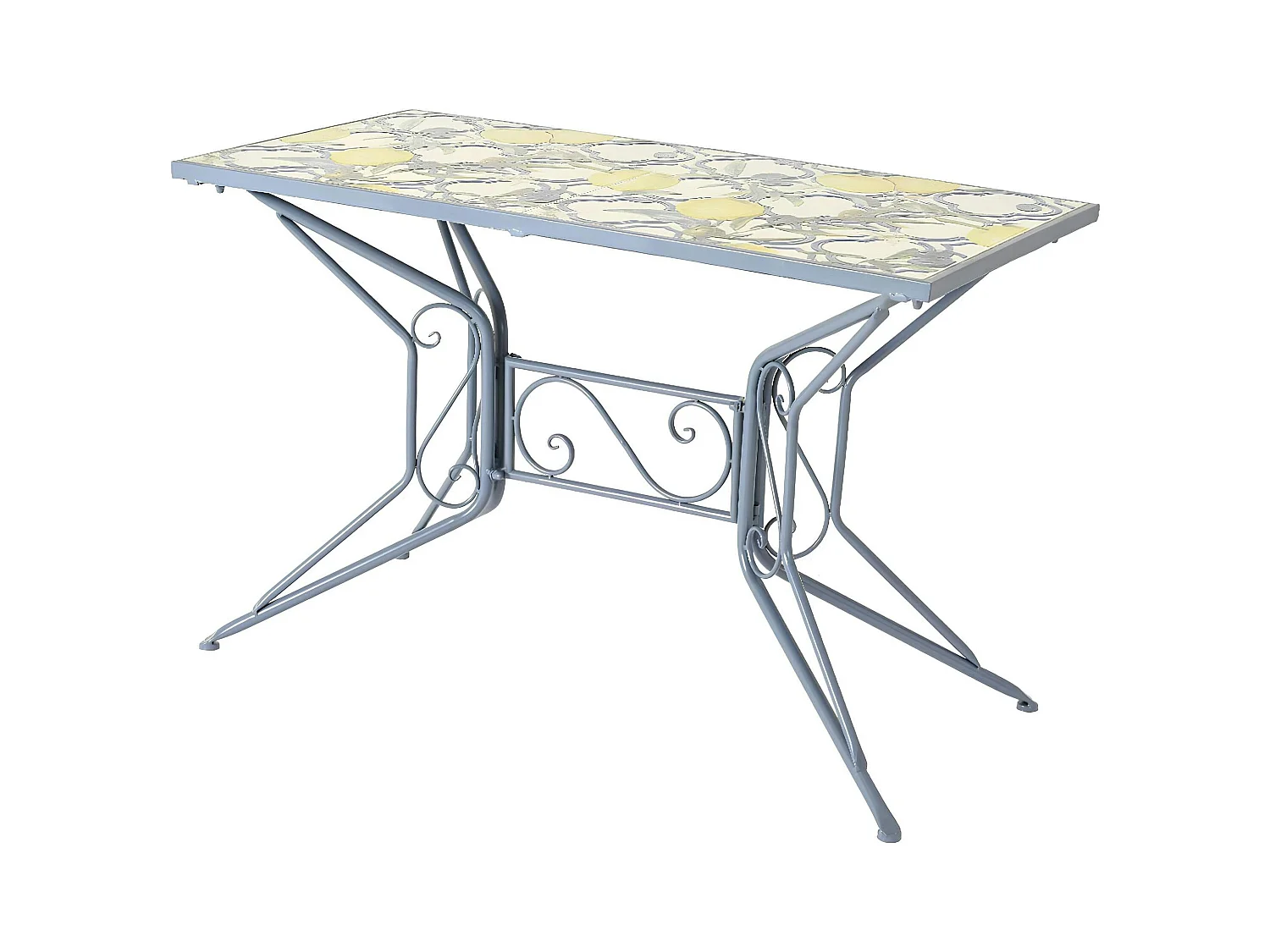 Table de jardin bleue décor mosaïque citrons 118 cm GRENADE