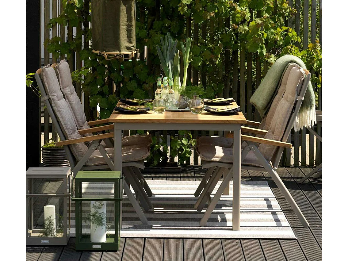 Table de jardin extensible en aluminium gris sable et teck 194/252 cm OSLO