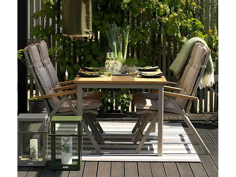Table de jardin extensible en aluminium gris sable et teck 194/252 cm OSLO