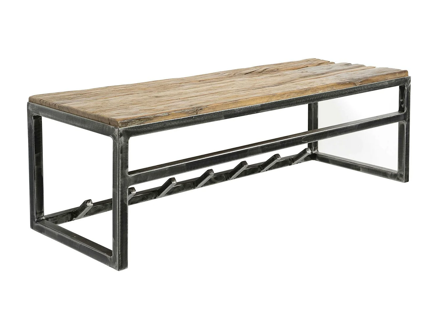 Portemanteau mural bois recyclé brut 7 crochets 1 étagère OMSK