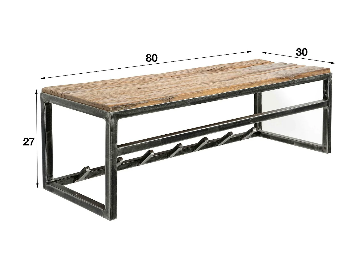 Portemanteau mural bois recyclé brut 7 crochets 1 étagère OMSK