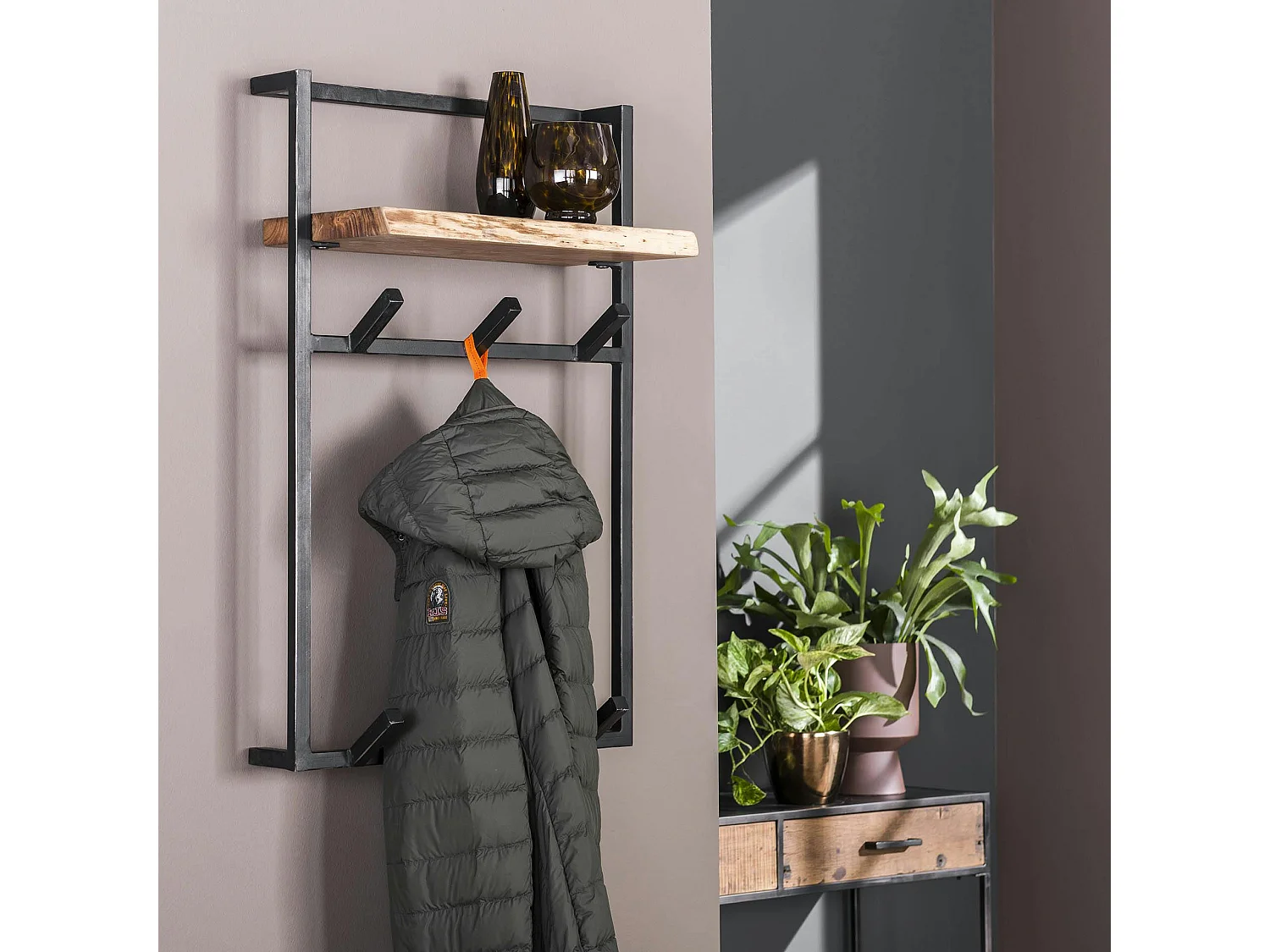 Portemanteau mural vertical 6 crochets, 1 étagère MELBOURNE