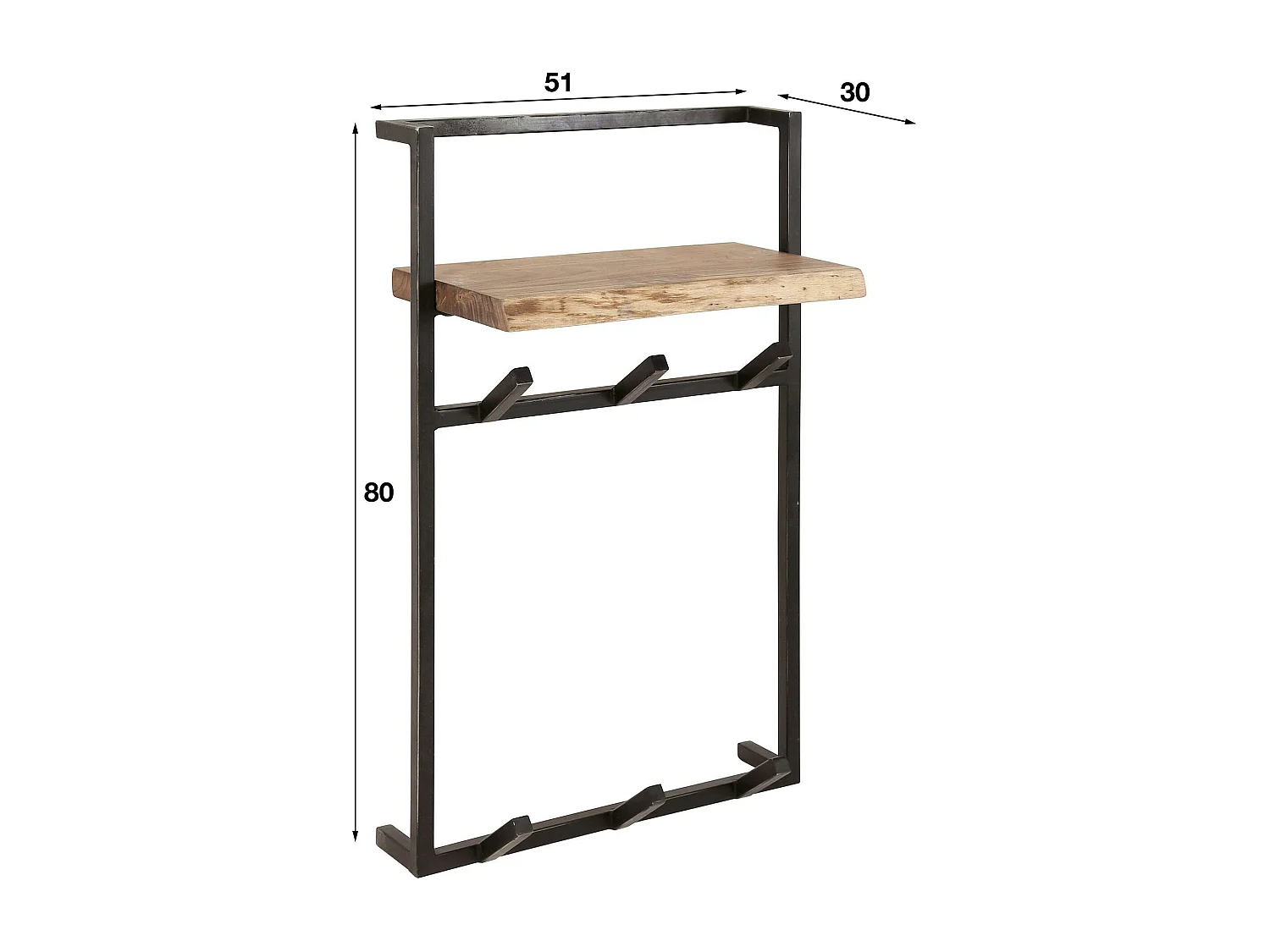 Portemanteau mural vertical 6 crochets, 1 étagère MELBOURNE