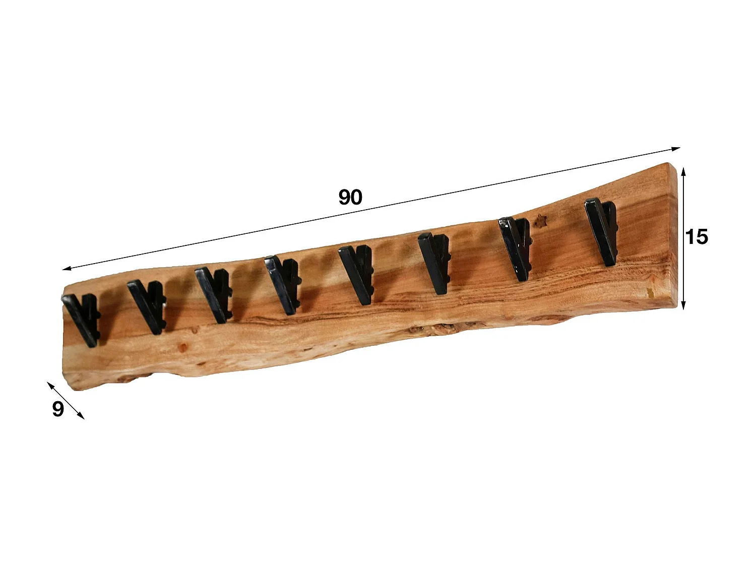 Portemanteau mural bois massif 8 crochets TRIBECA