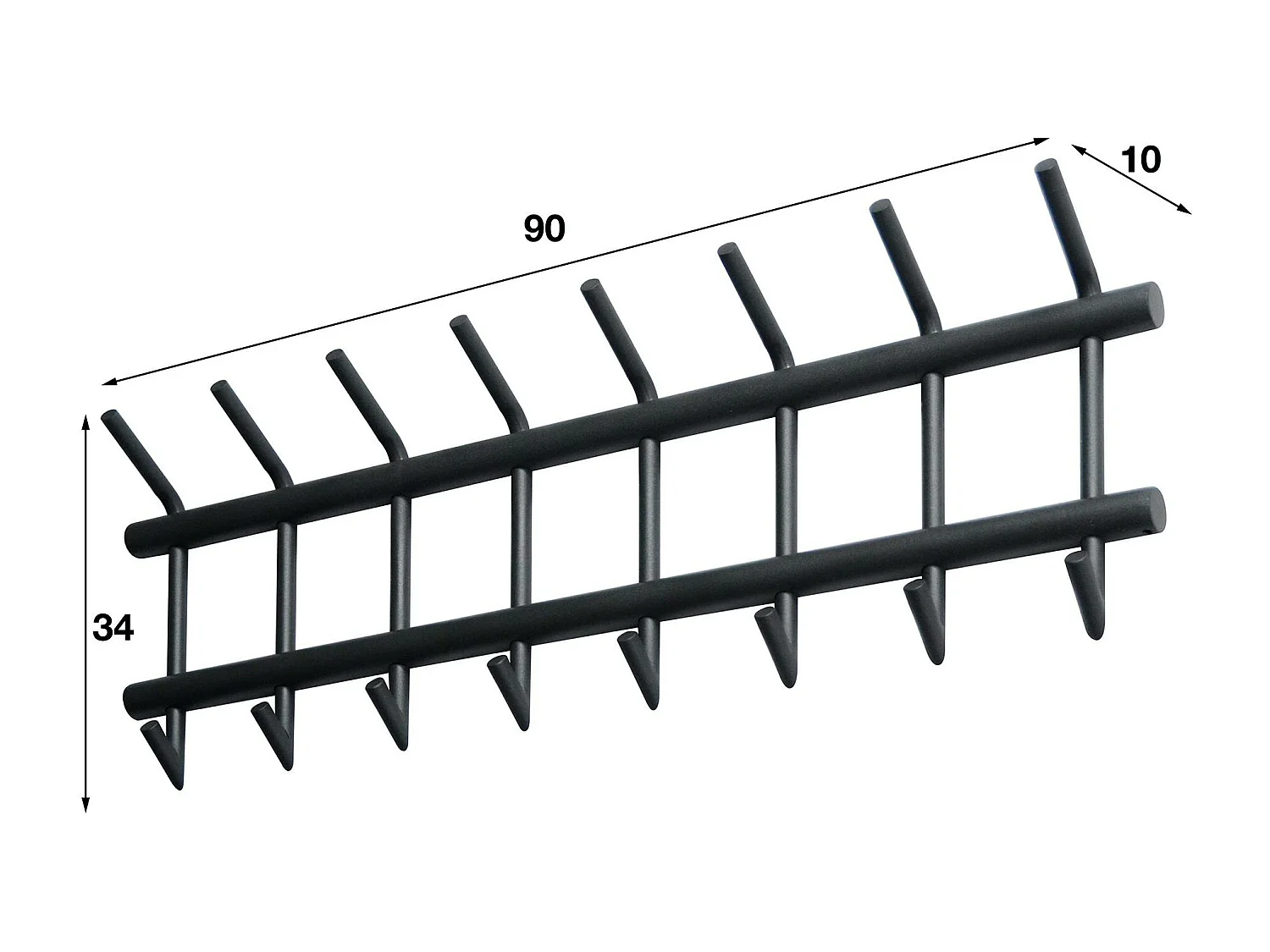 Portemanteau mural 8 double crochets acier laqué anthracite mat RALF