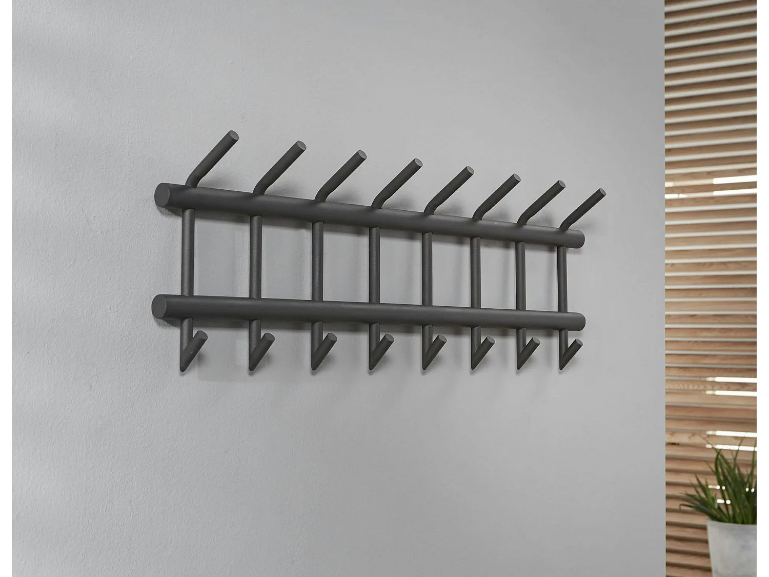Portemanteau mural 8 double crochets acier laqué anthracite mat RALF
