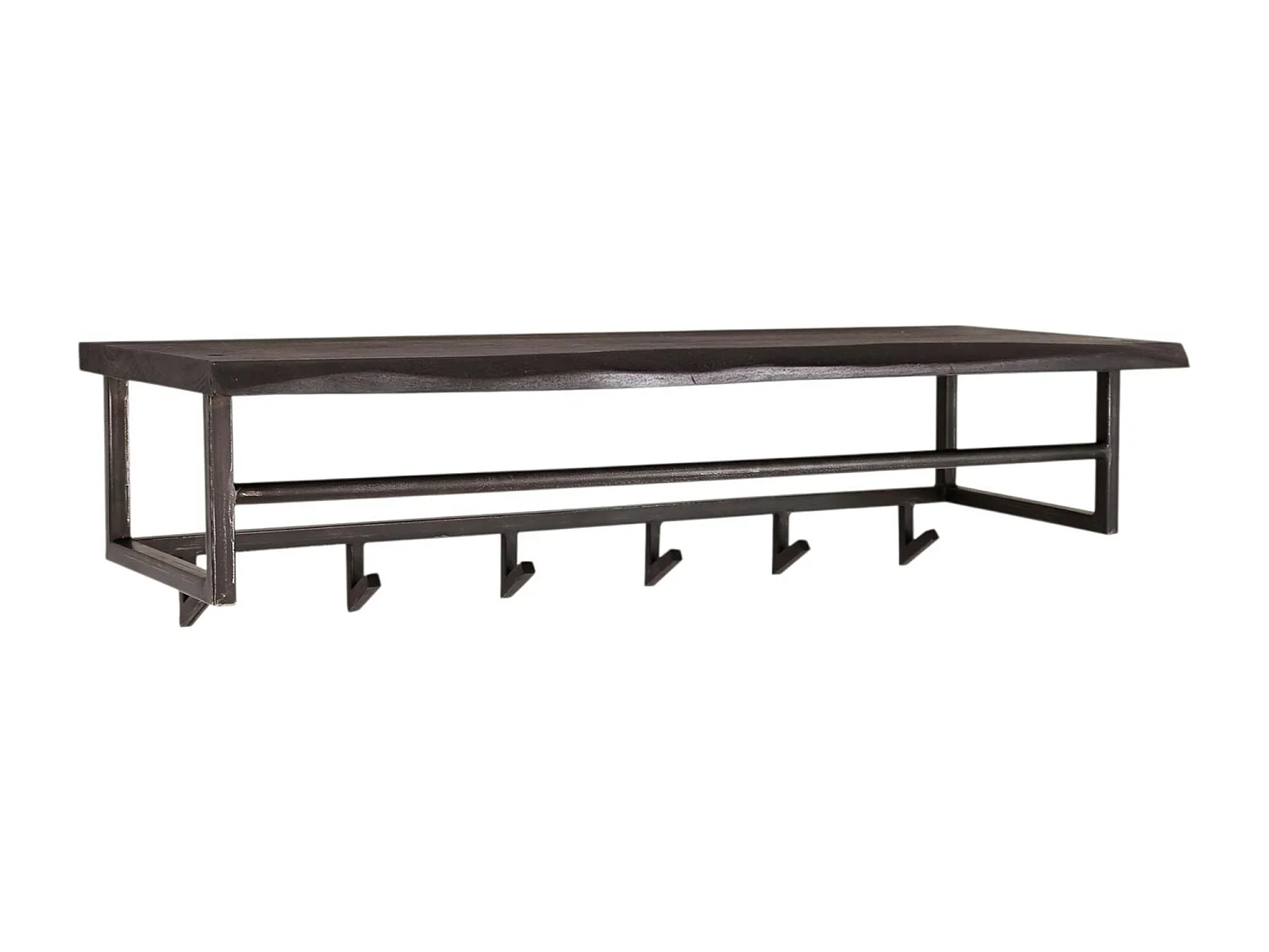 Portemanteau mural noir 6 crochets 1 étagère bois MELBOURNE