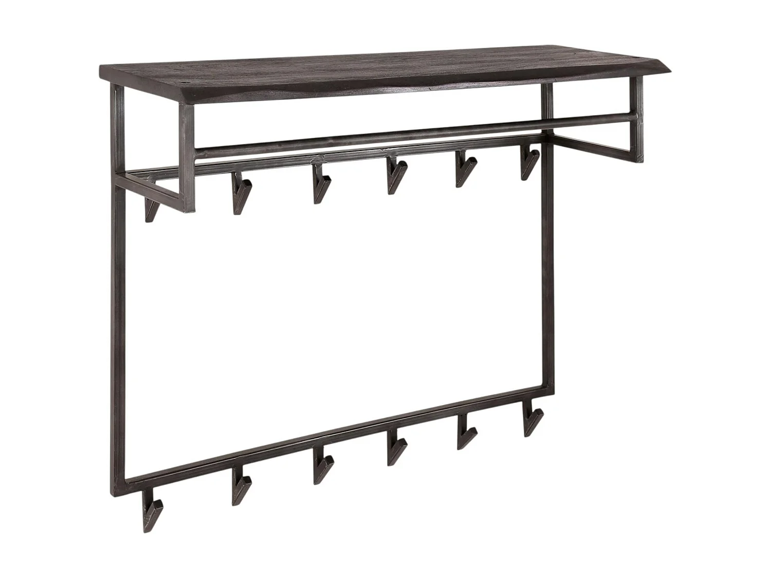 Portemanteau mural noir 12 crochets 1 étagère bois MELBOURNE