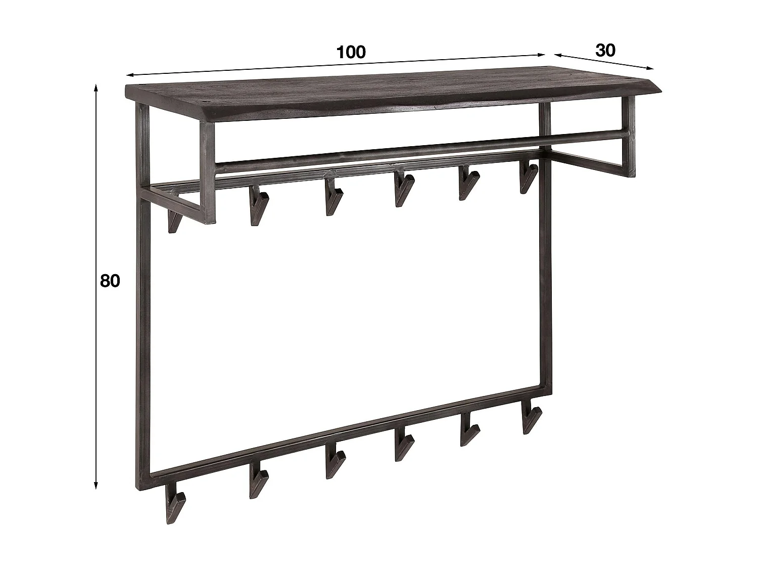 Portemanteau mural noir 12 crochets 1 étagère bois MELBOURNE