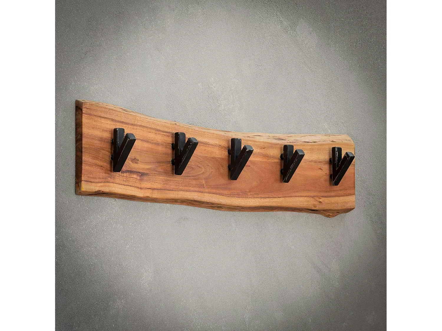 Portemanteau mural bois massif 5 crochets TRIBECA