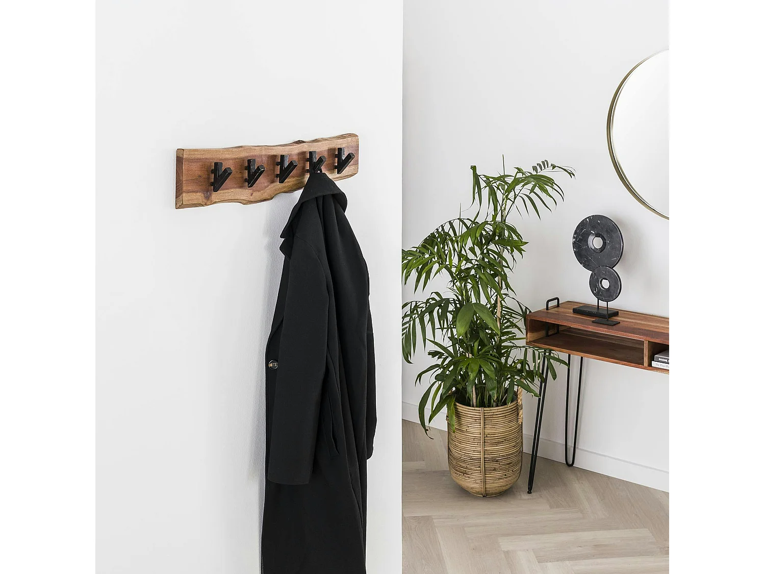 Portemanteau mural bois massif 5 crochets TRIBECA