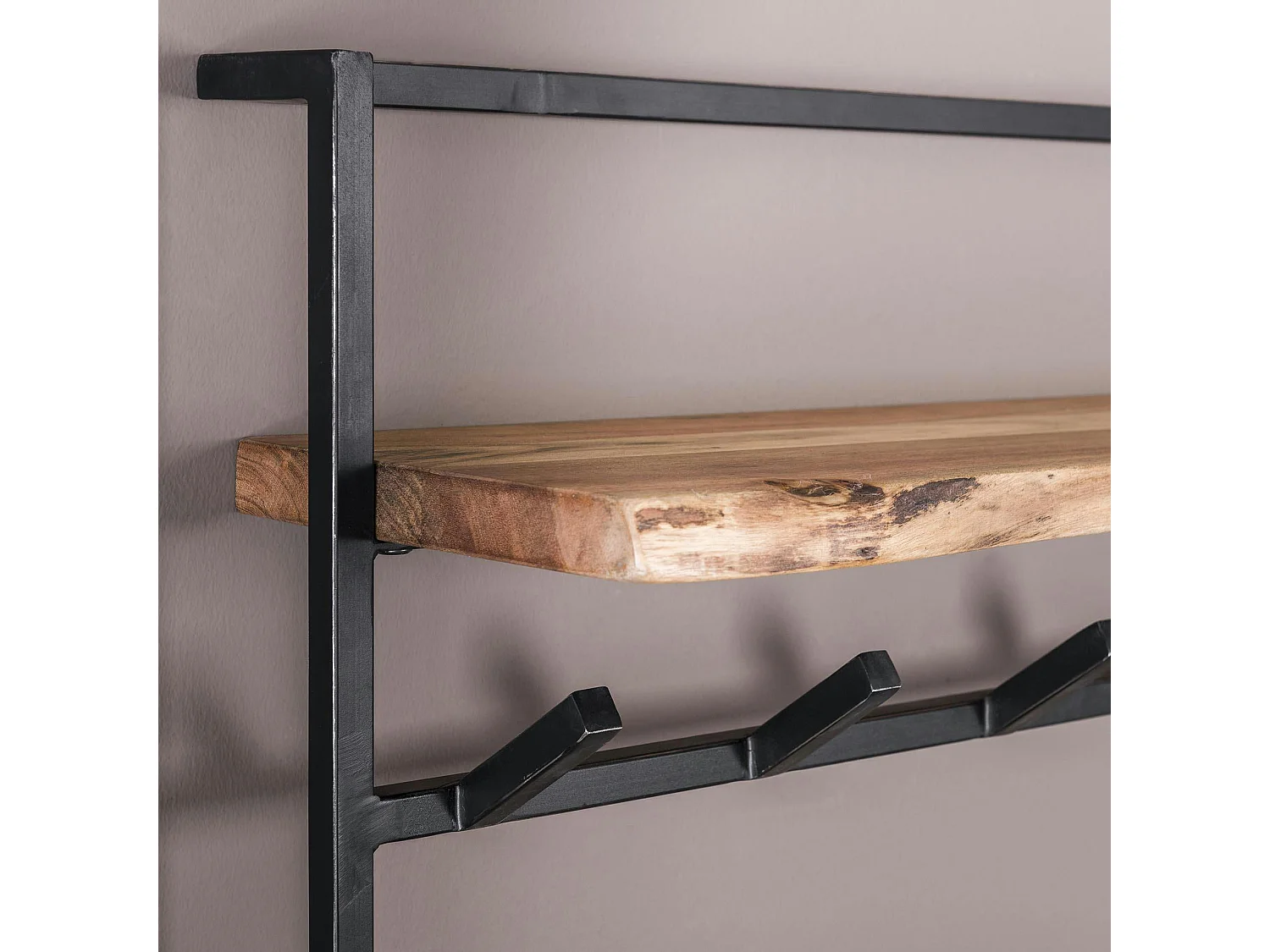 Portemanteau mural 1 étagère en bois d'acacia 12 crochets métal MELBOURNE