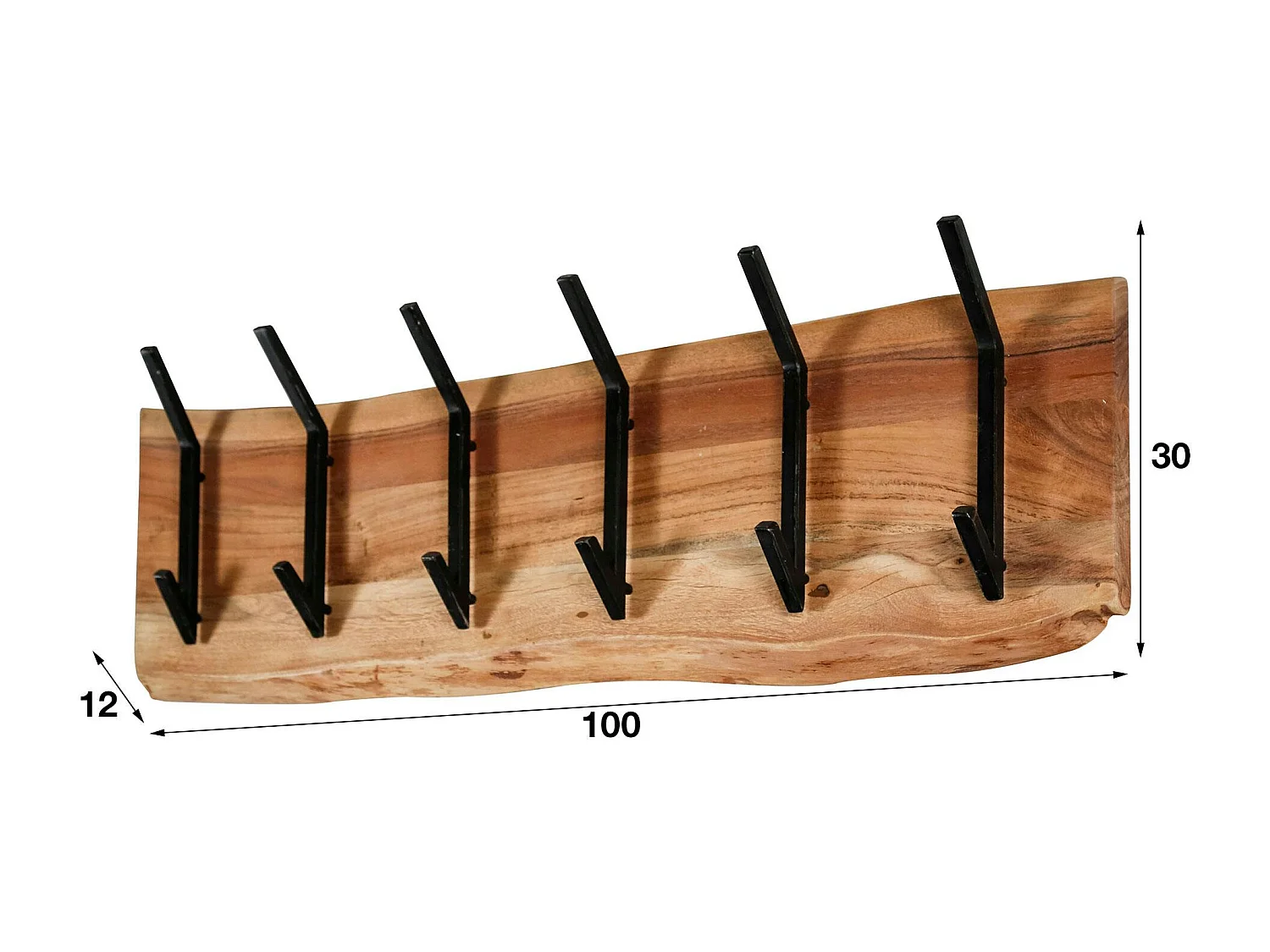 Portemanteau mural bois massif 6 double crochets TRIBECA