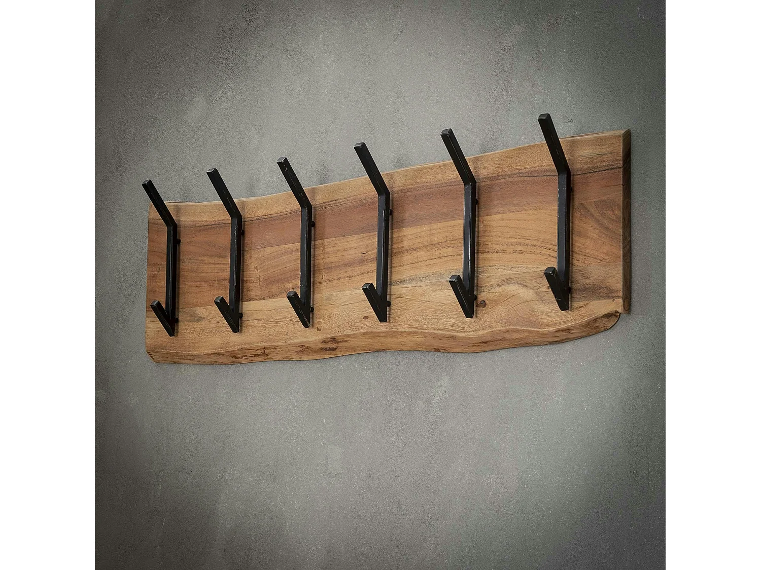 Portemanteau mural bois massif 6 double crochets TRIBECA