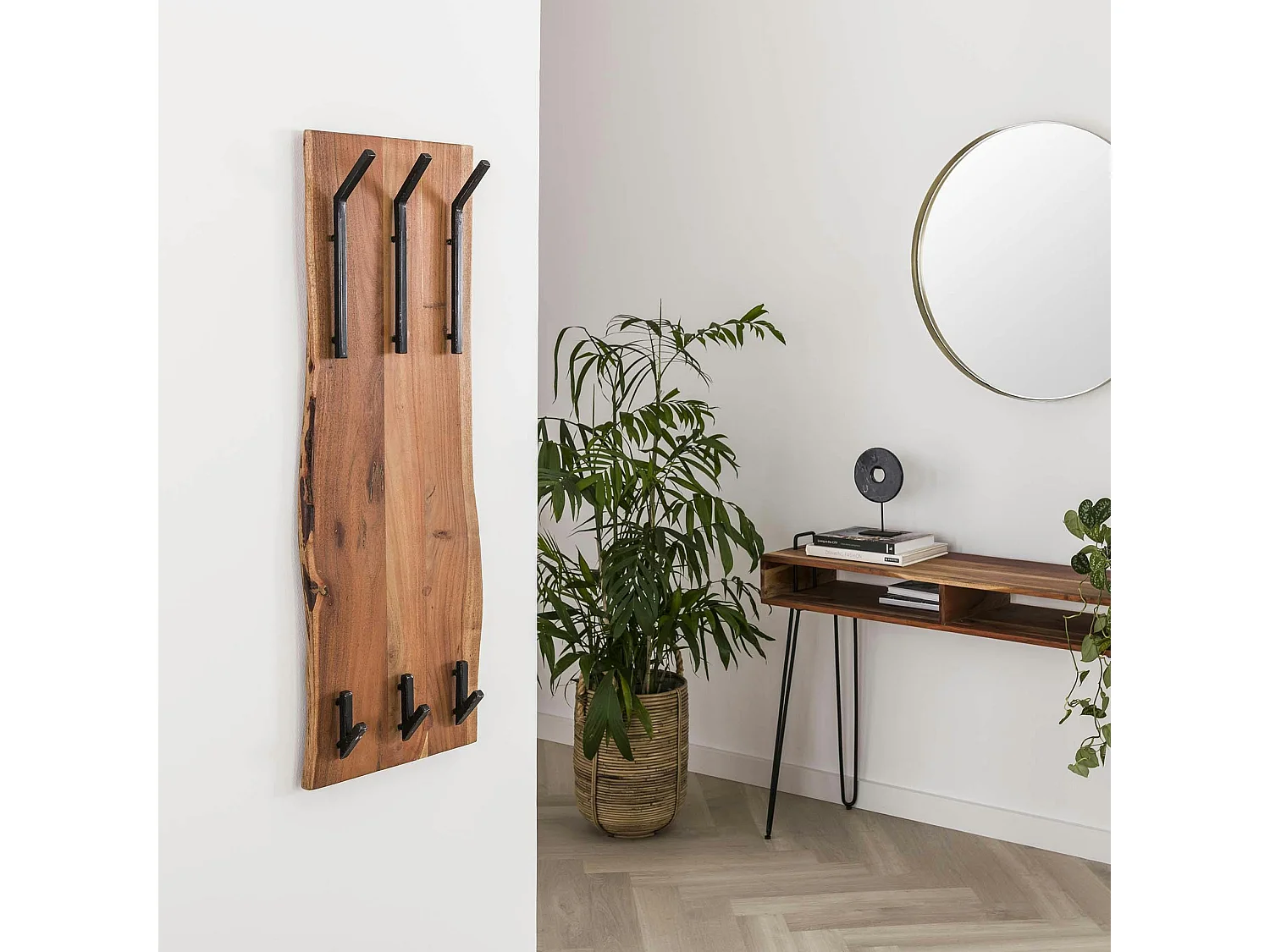 Portemanteau mural vertical bois massif 6 crochets TRIBECA