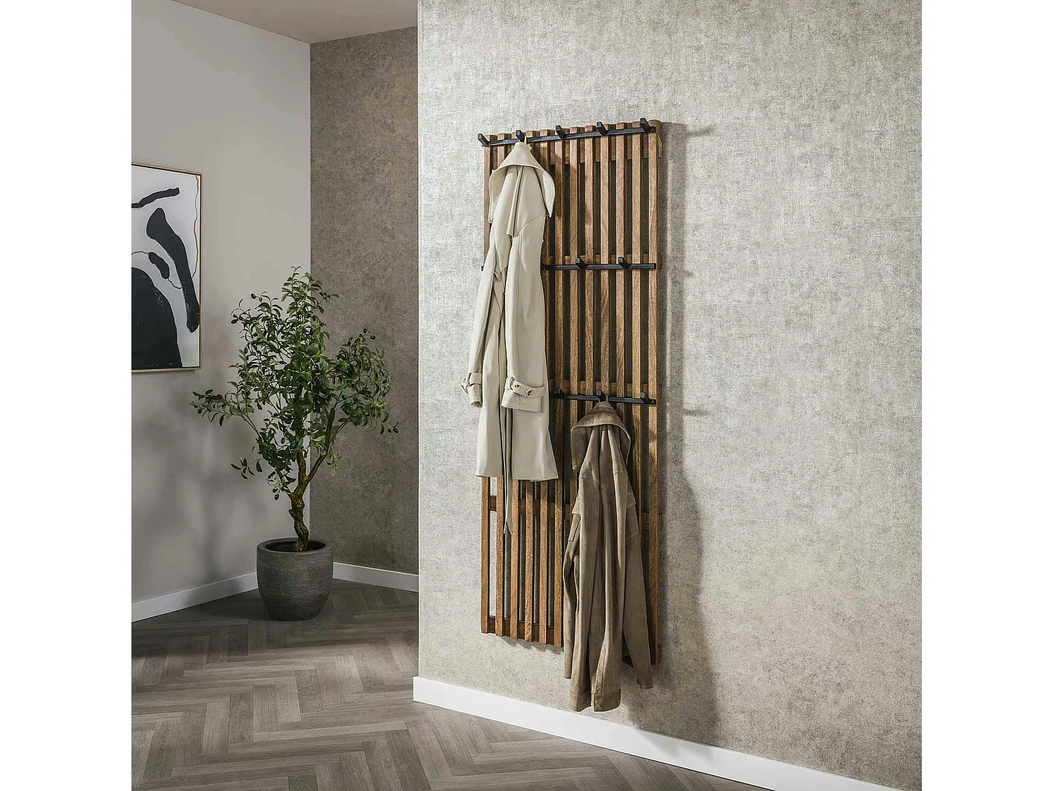 Portemanteau en bois de manguier ajouré 14 crochets DELHI