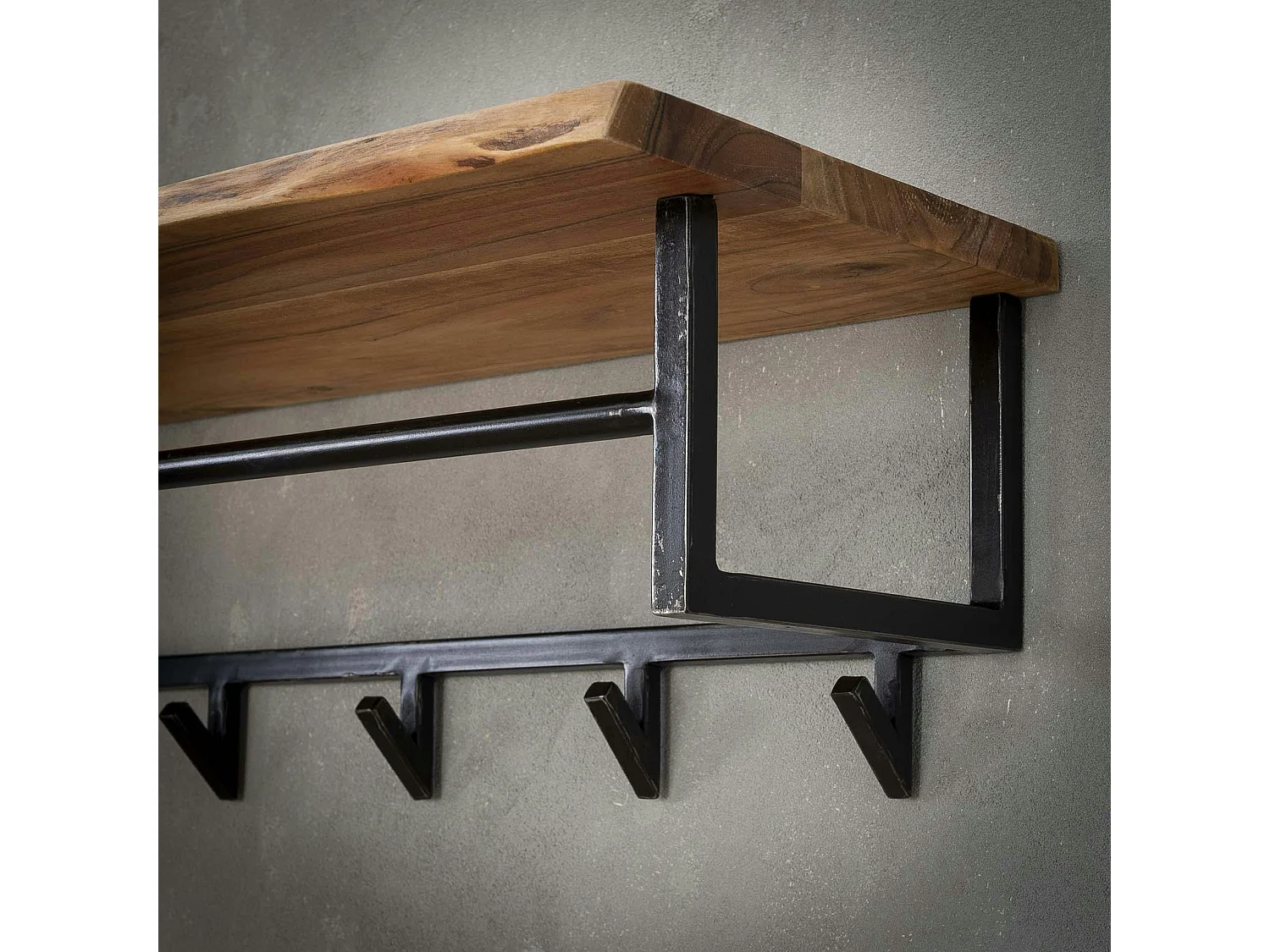 Portemanteau mural bois 1 étagère 6 crochets TRIBECA