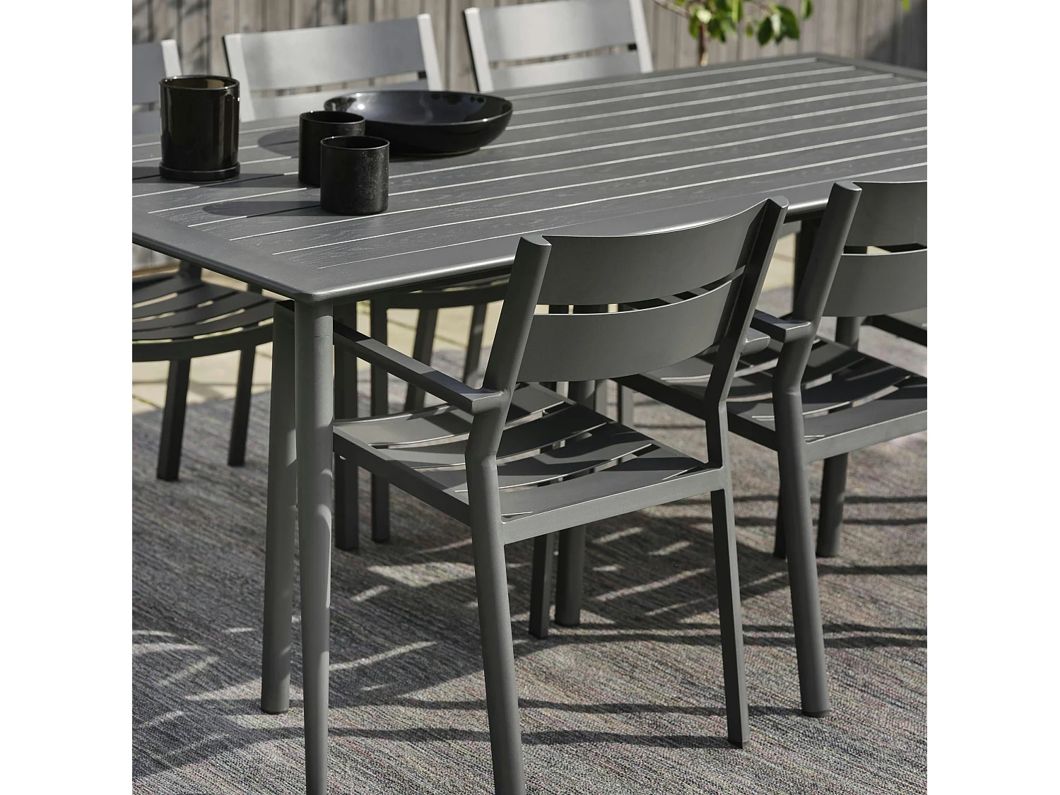 Chaise de jardin avec accoudoirs en aluminium gris ardoise (lot de 2) STOCKHOLM