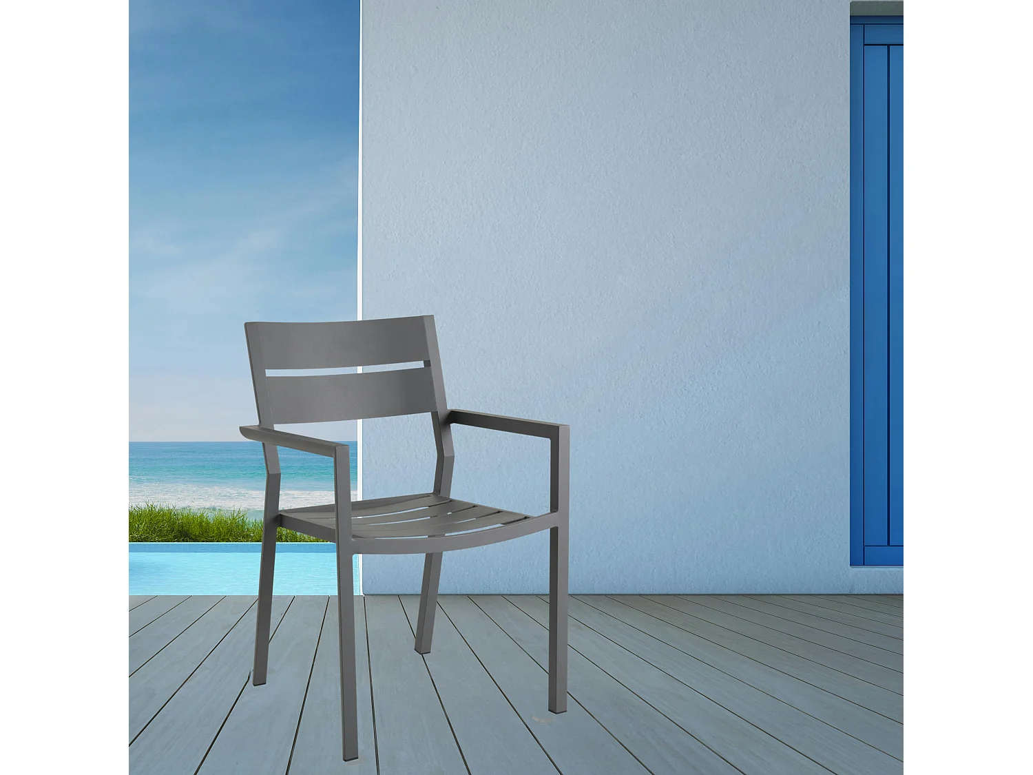 Chaise de jardin avec accoudoirs en aluminium gris ardoise (lot de 2) STOCKHOLM