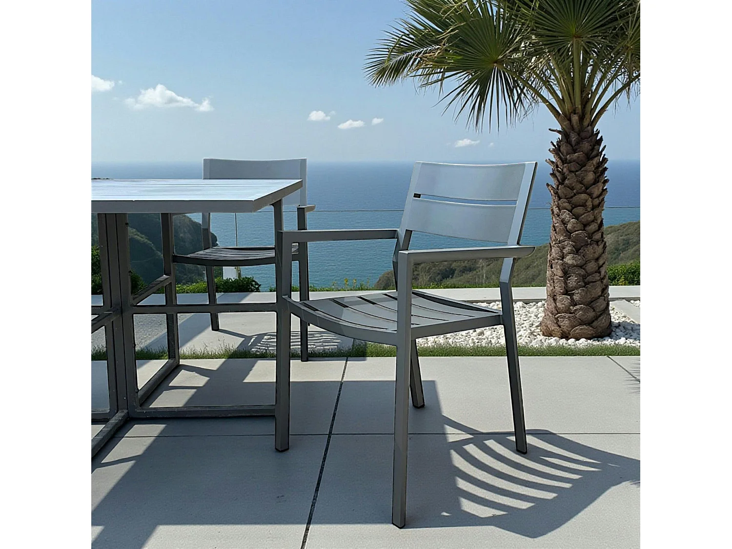 Chaise de jardin avec accoudoirs en aluminium gris ardoise (lot de 2) STOCKHOLM