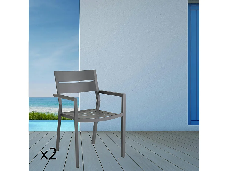Chaise de jardin avec accoudoirs en aluminium gris ardoise (lot de 2) STOCKHOLM