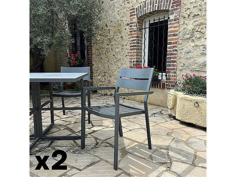 Chaise de jardin avec accoudoirs en aluminium gris ardoise (lot de 2) STOCKHOLM