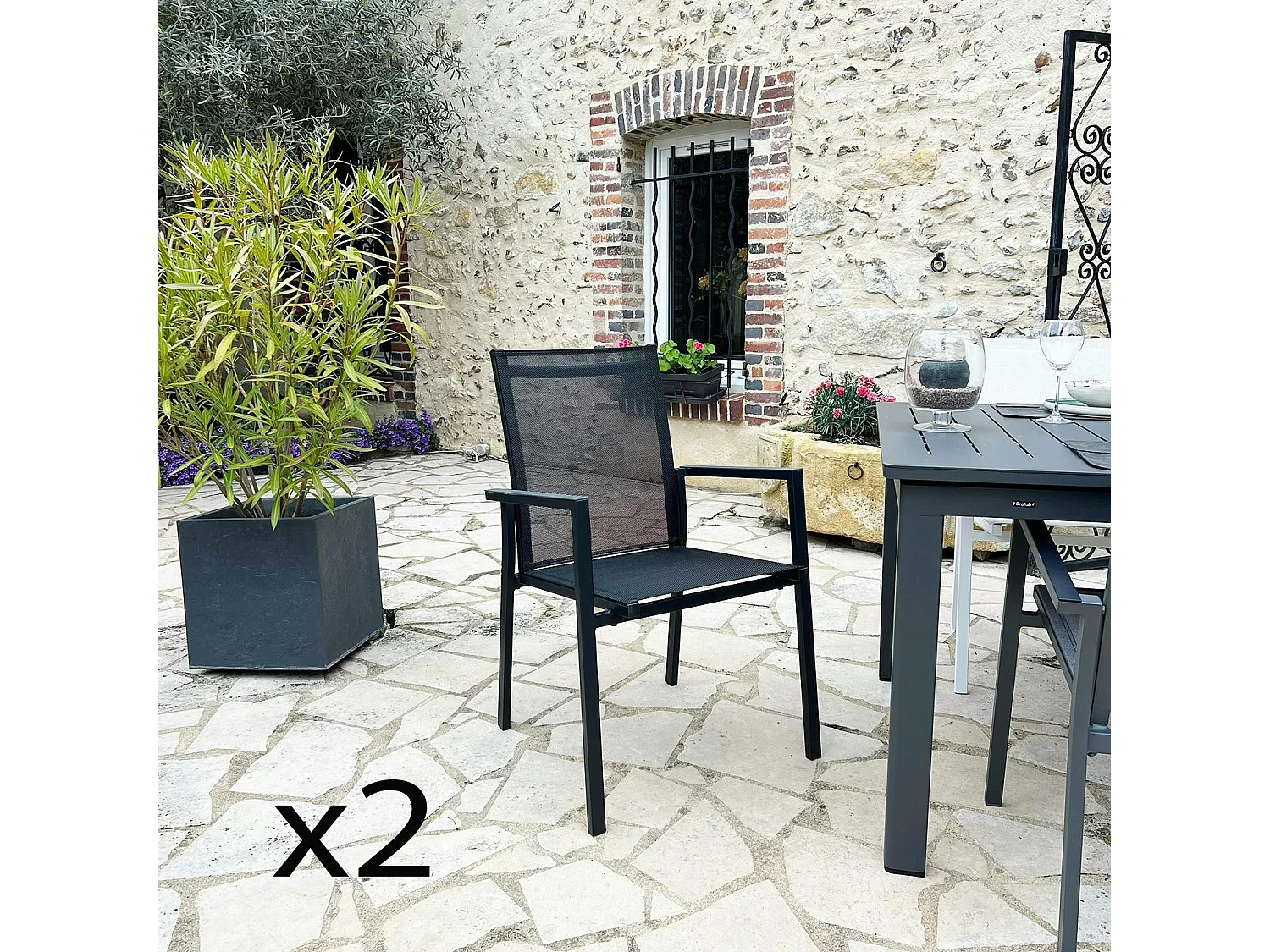 Fauteuil de jardin noir en aluminium (lot de 2) OSLO