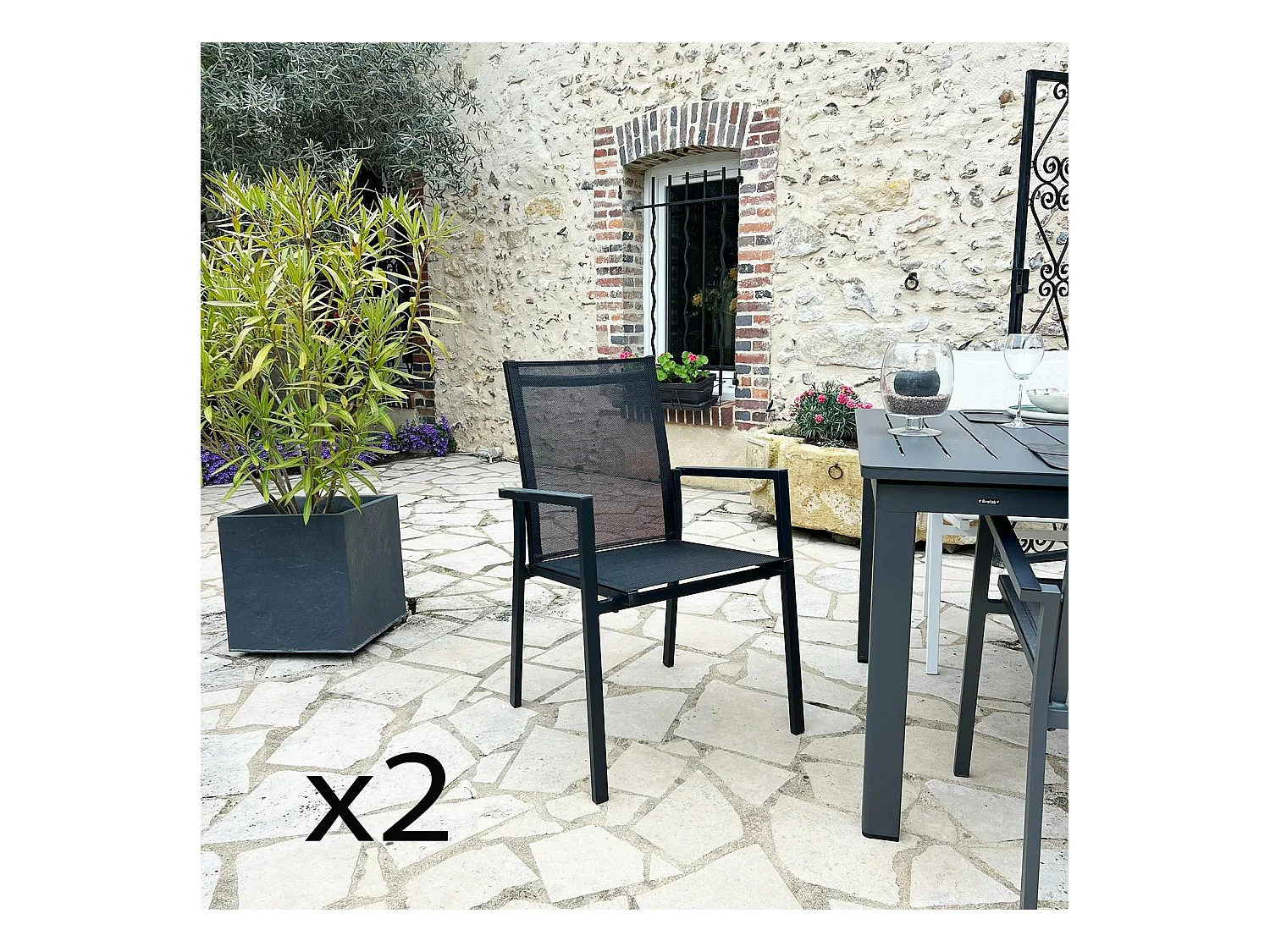Fauteuil de jardin noir en aluminium (lot de 2) OSLO