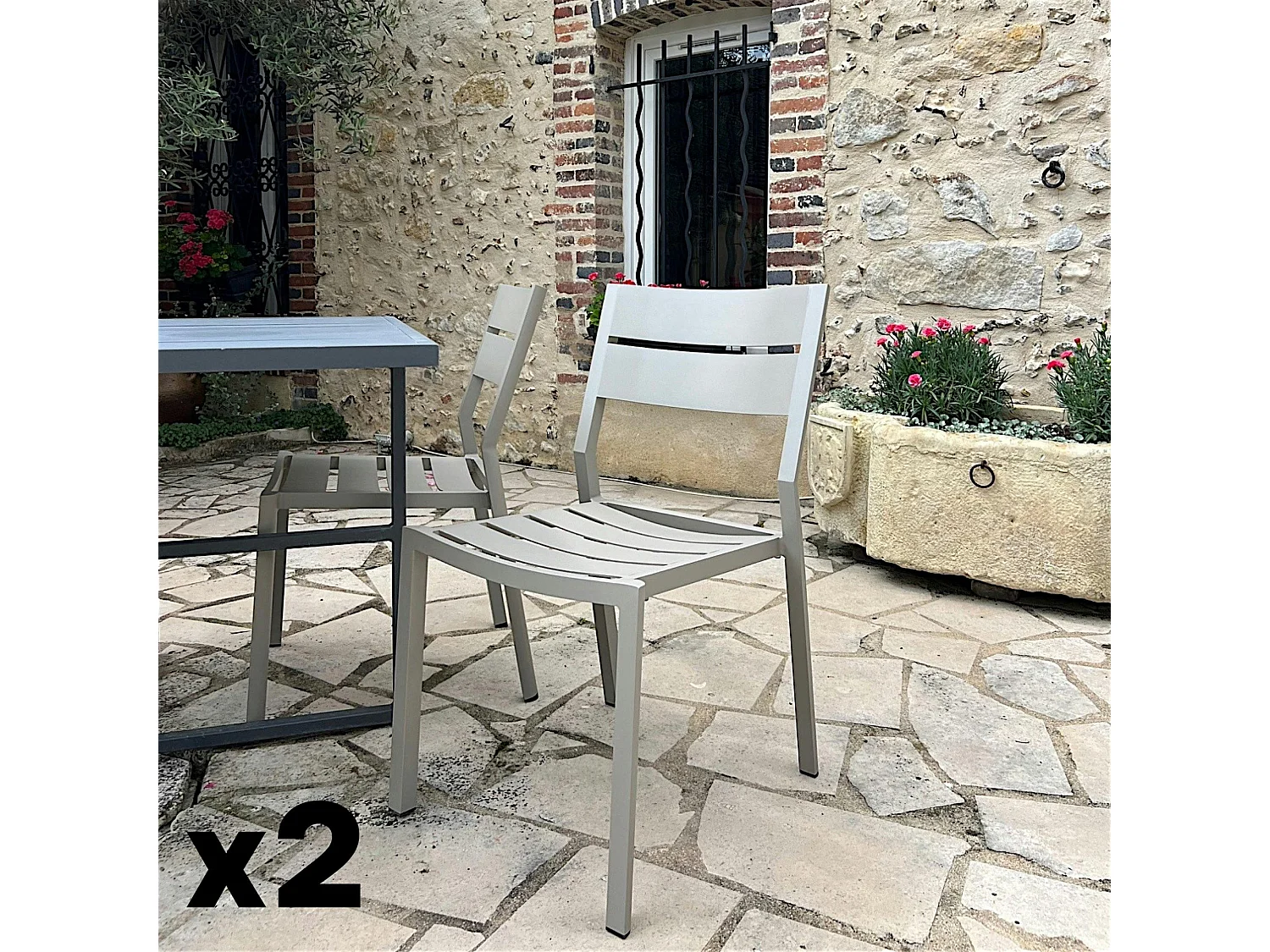 Chaise de jardin en aluminium gris sable (lot de 2) STOCKHOLM