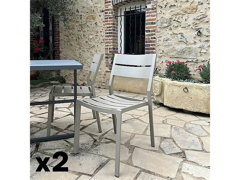 Chaise de jardin en aluminium gris sable (lot de 2) STOCKHOLM