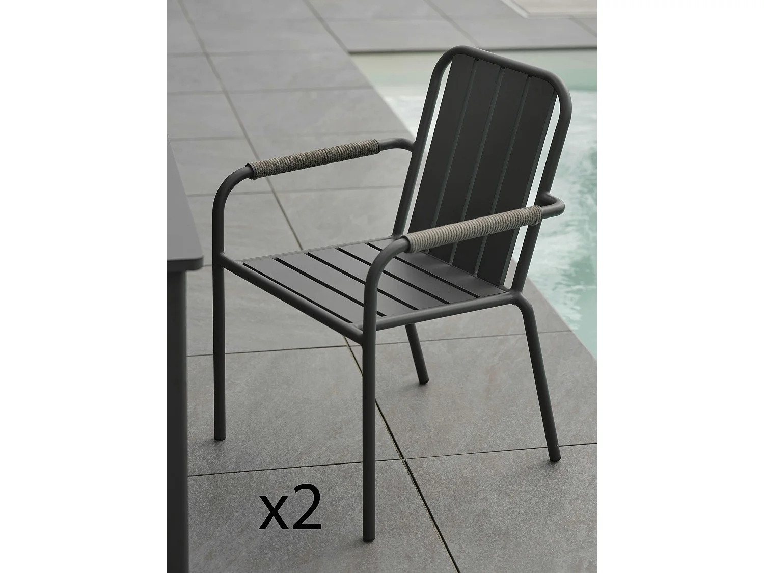 Chaise de jardin en aluminium gris ardoise (lot de 2) OSLO