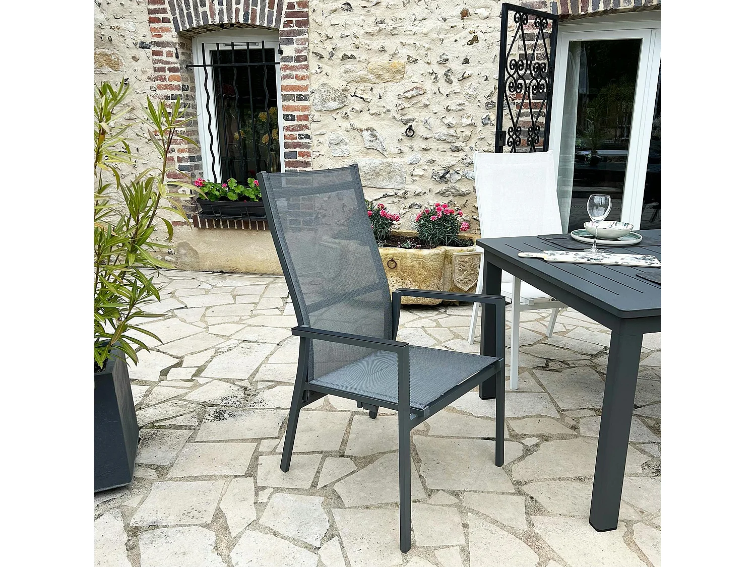 Fauteuil de jardin en aluminium avec dossier réglable gris anthracite (lot de 2) OSLO