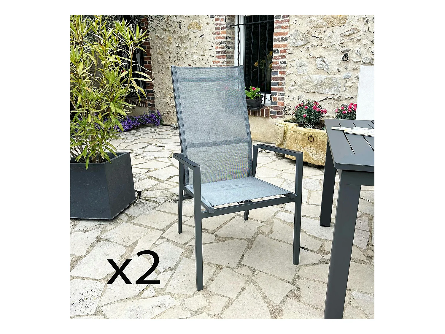 Fauteuil de jardin en aluminium avec dossier réglable gris anthracite (lot de 2) OSLO
