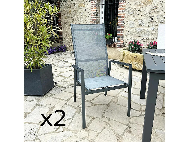 Fauteuil de jardin en aluminium avec dossier réglable gris anthracite (lot de 2) OSLO