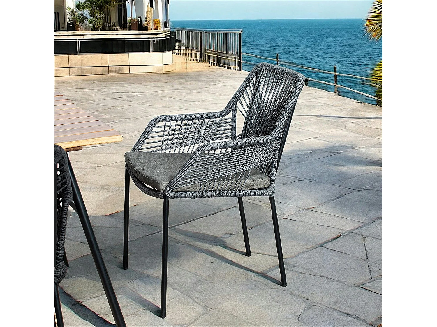 Chaise de jardin en corde tressée grise GRENADE