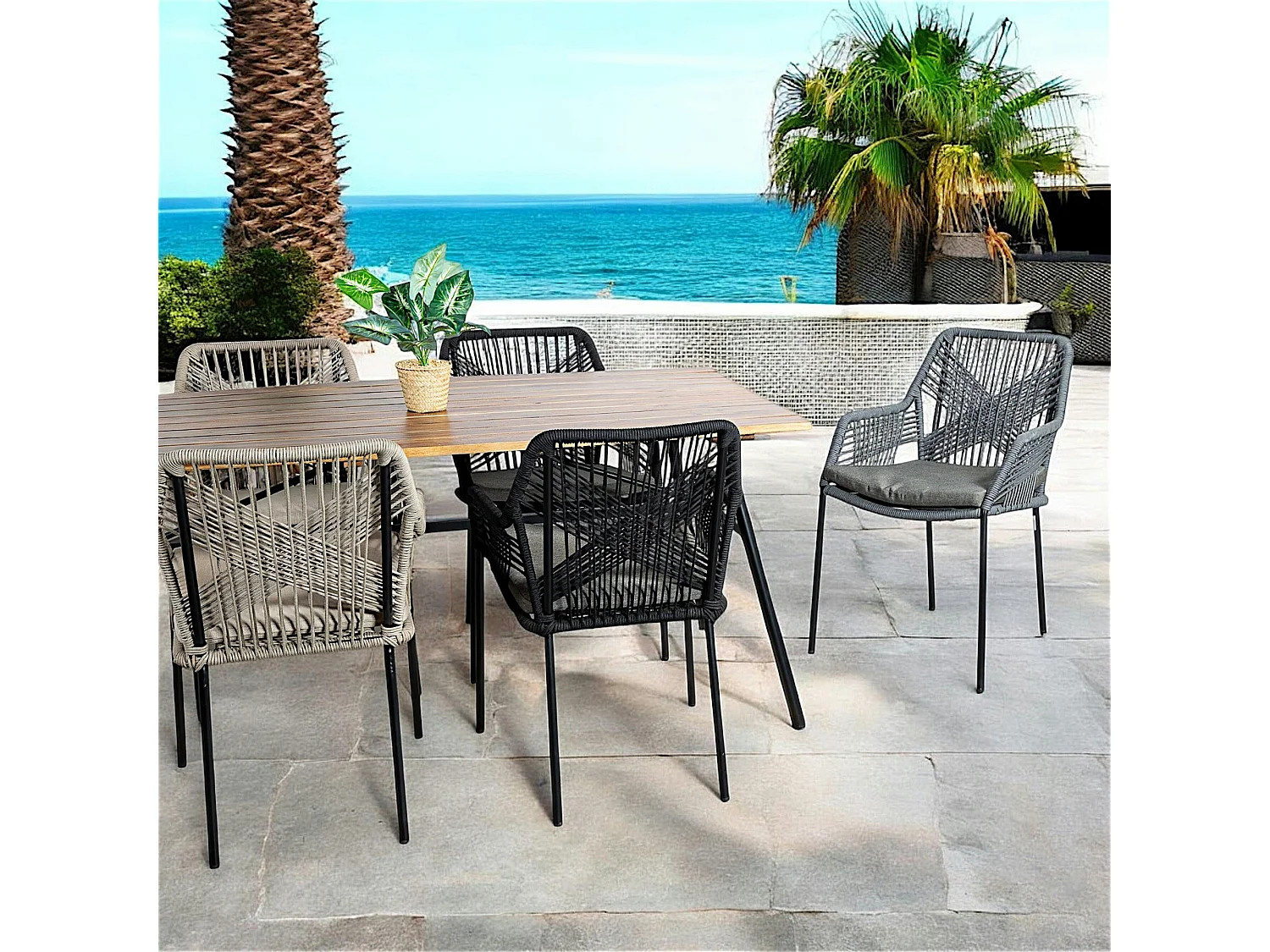 Chaise de jardin en corde tressée grise GRENADE