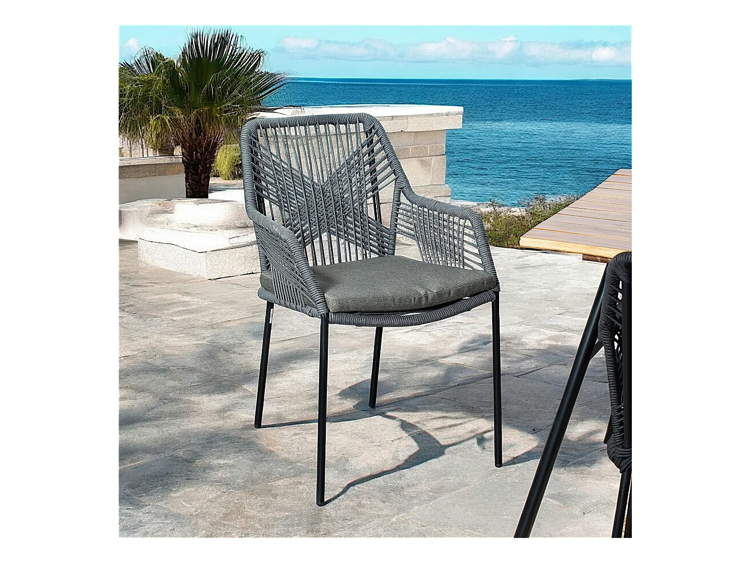 Chaise de jardin en corde tressée grise GRENADE