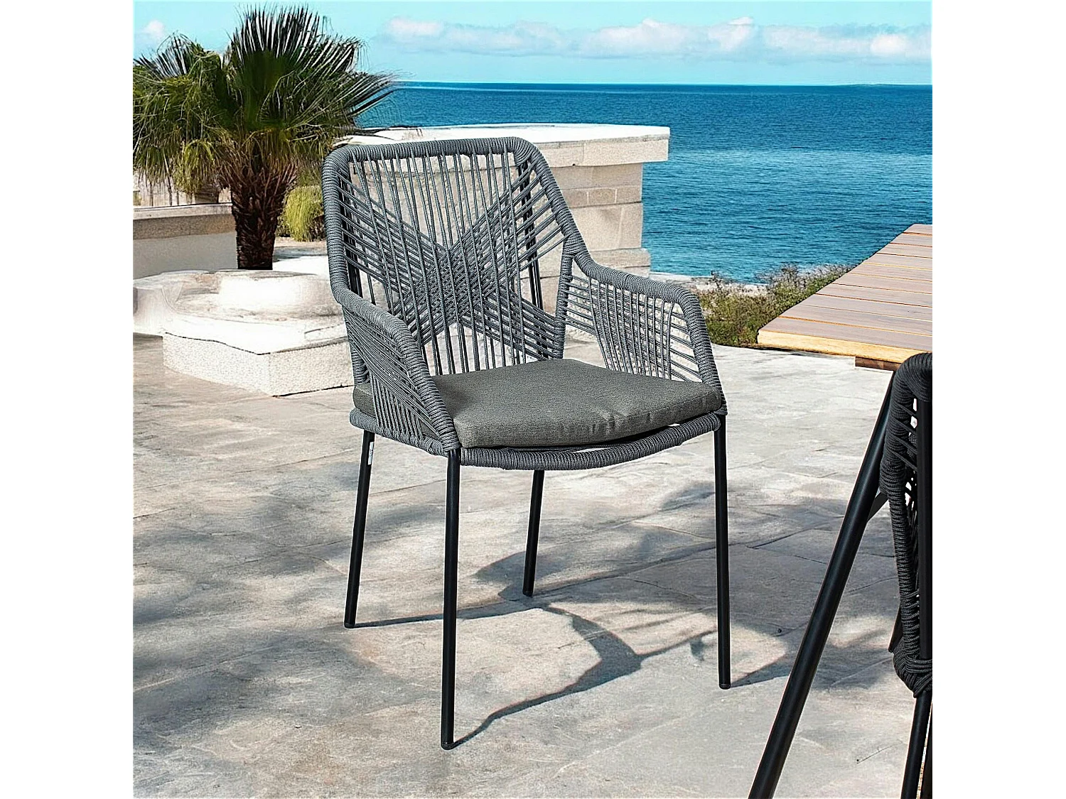Chaise de jardin en corde tressée grise GRENADE