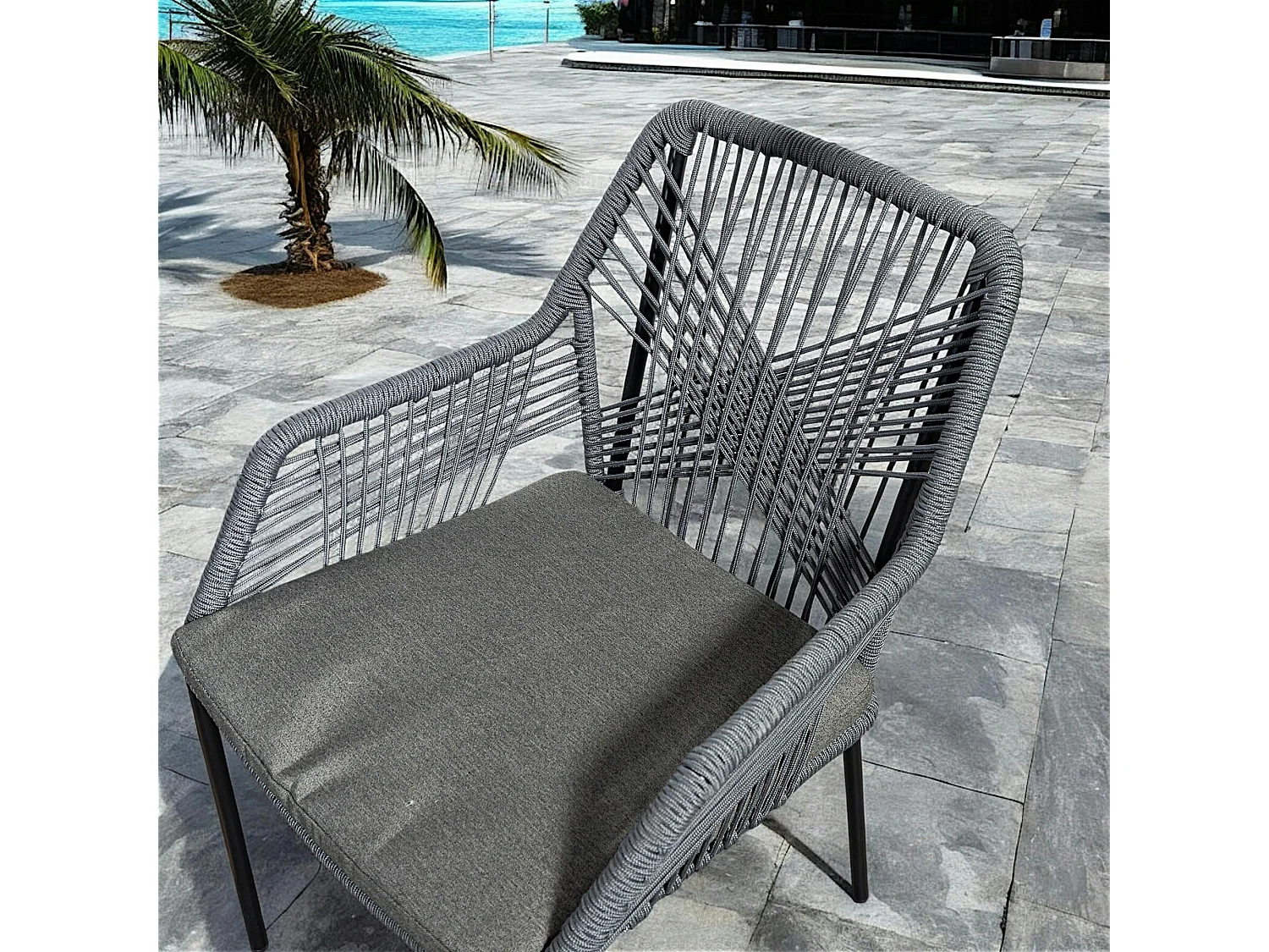 Chaise de jardin en corde tressée grise GRENADE