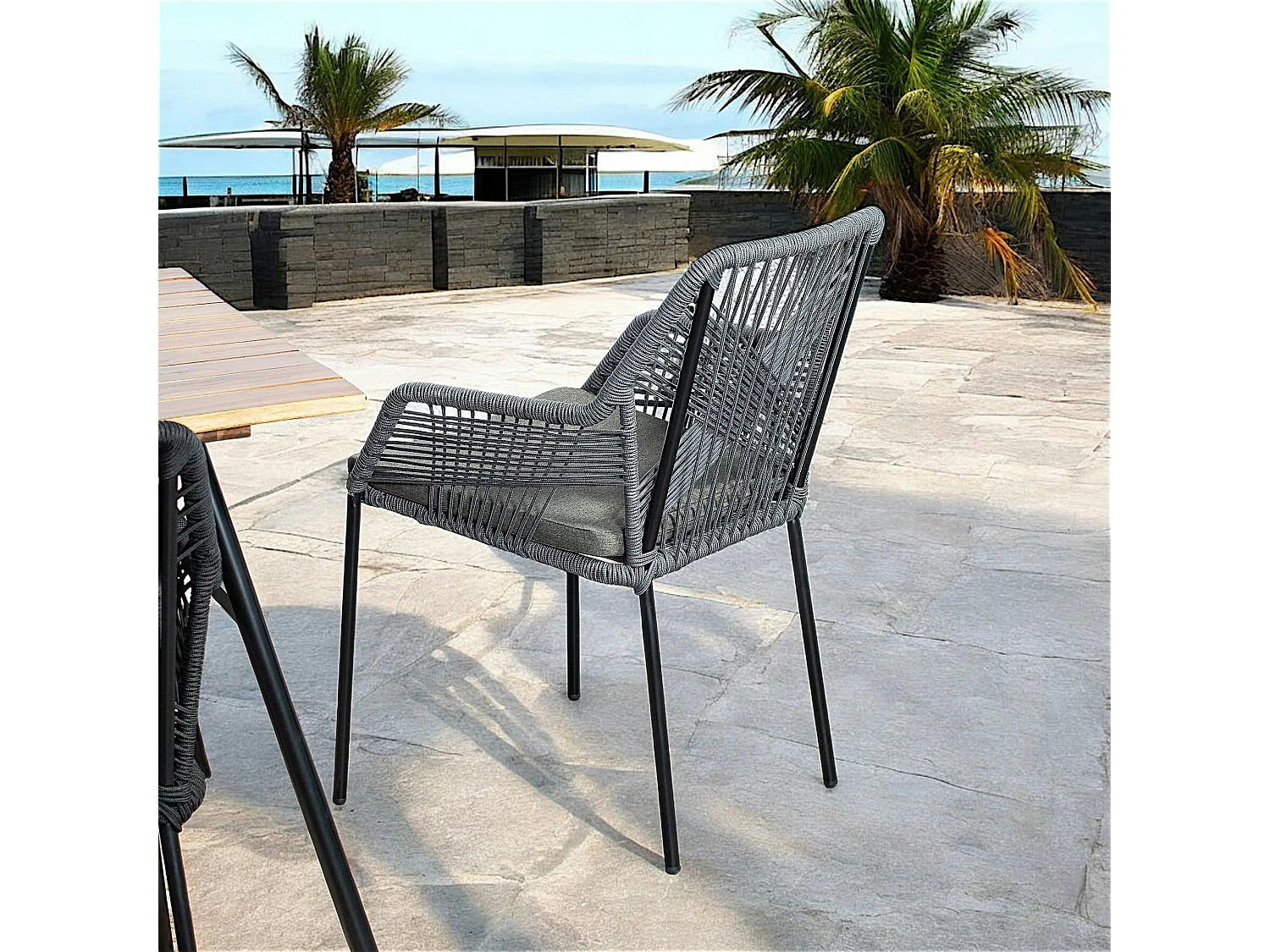 Chaise de jardin en corde tressée grise GRENADE