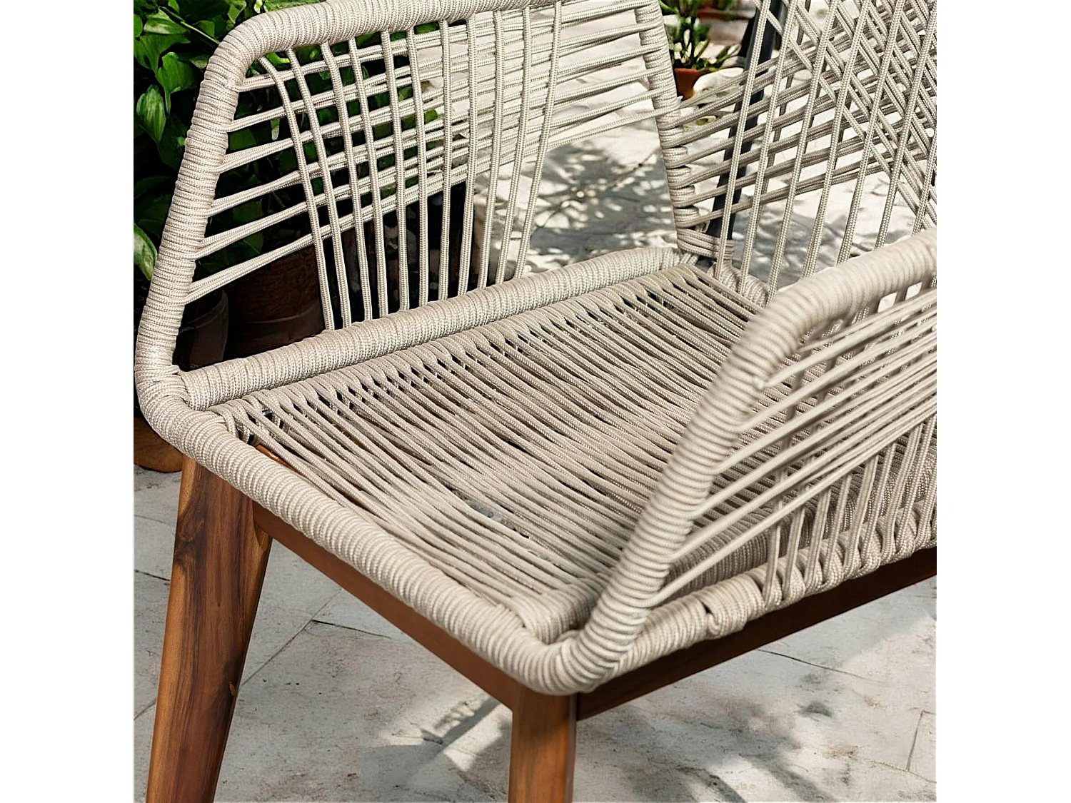 Chaise de jardin beige en corde tressée et pieds bois FSC® (lot de 2) GRENADE
